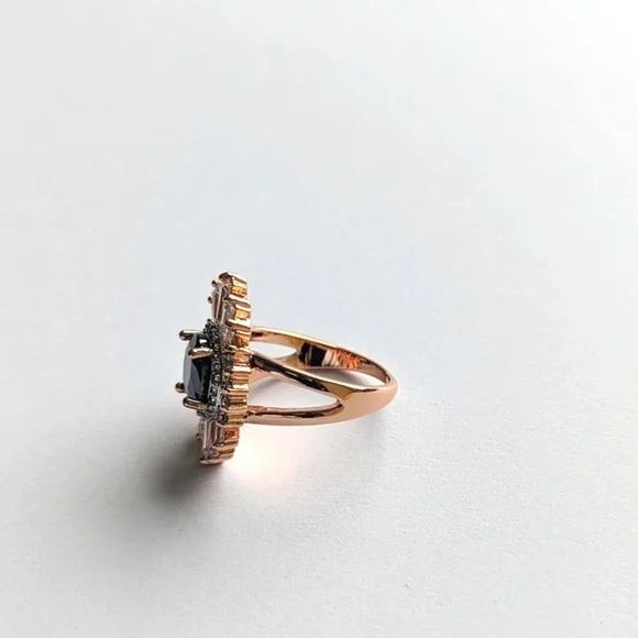 Henri Bendel Onyx Style Sunburst Halo CZ Baguette Art Deco Rose Gold Ring- sz 6½ - Picture 5 of 9